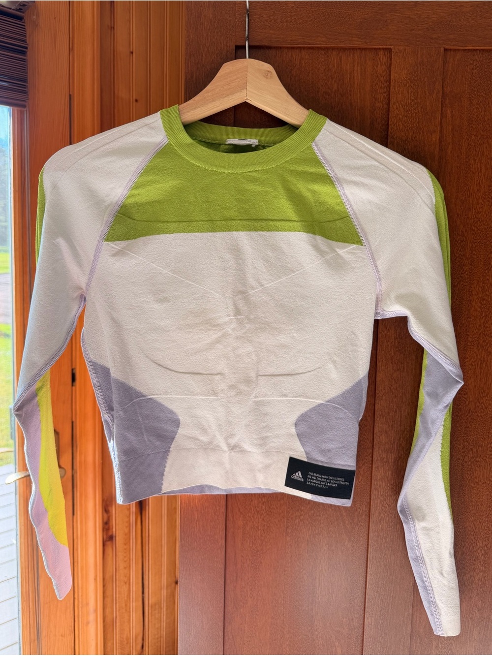 Adidas Women’s Long-Sleeve Top in White, Lime, Lavender. Size S/M